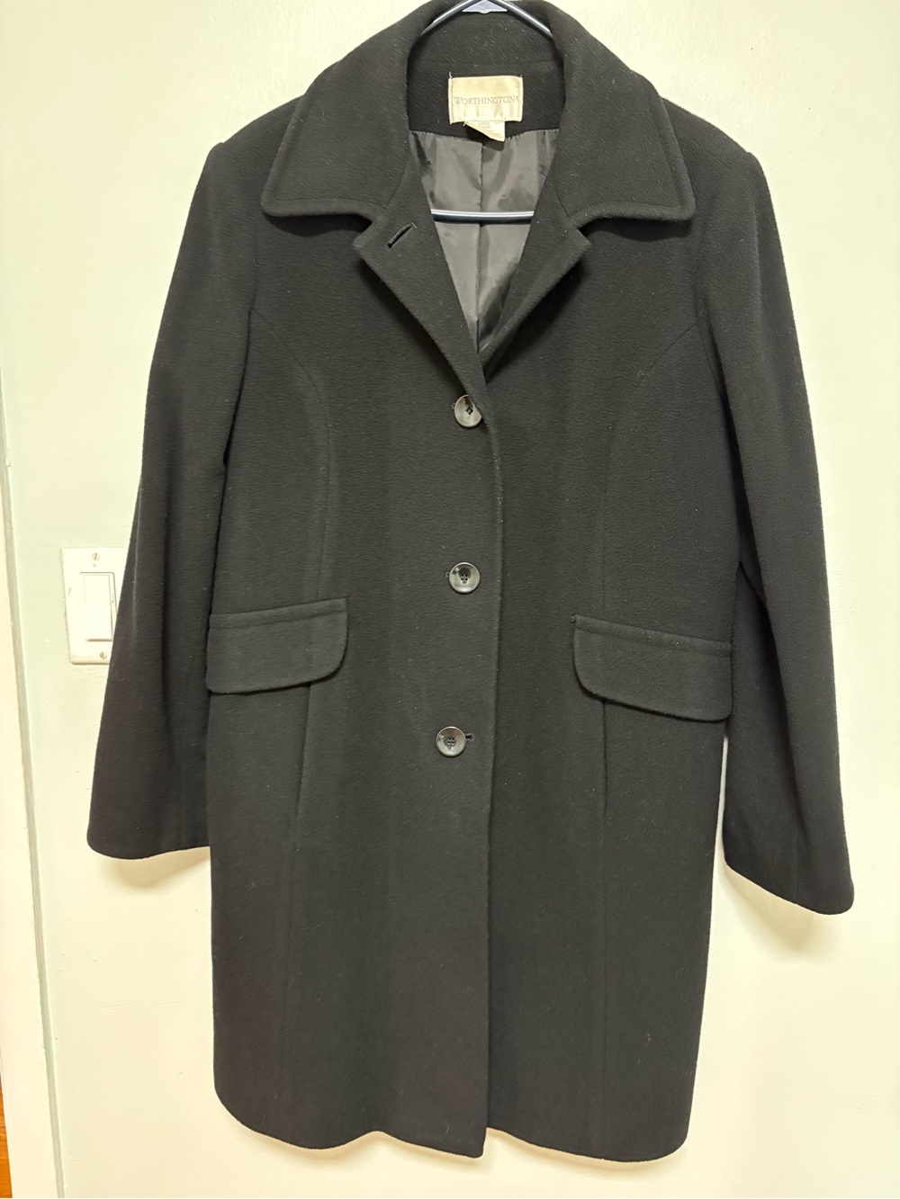 Worthington classic Black overcoat Wool Single-Breasted